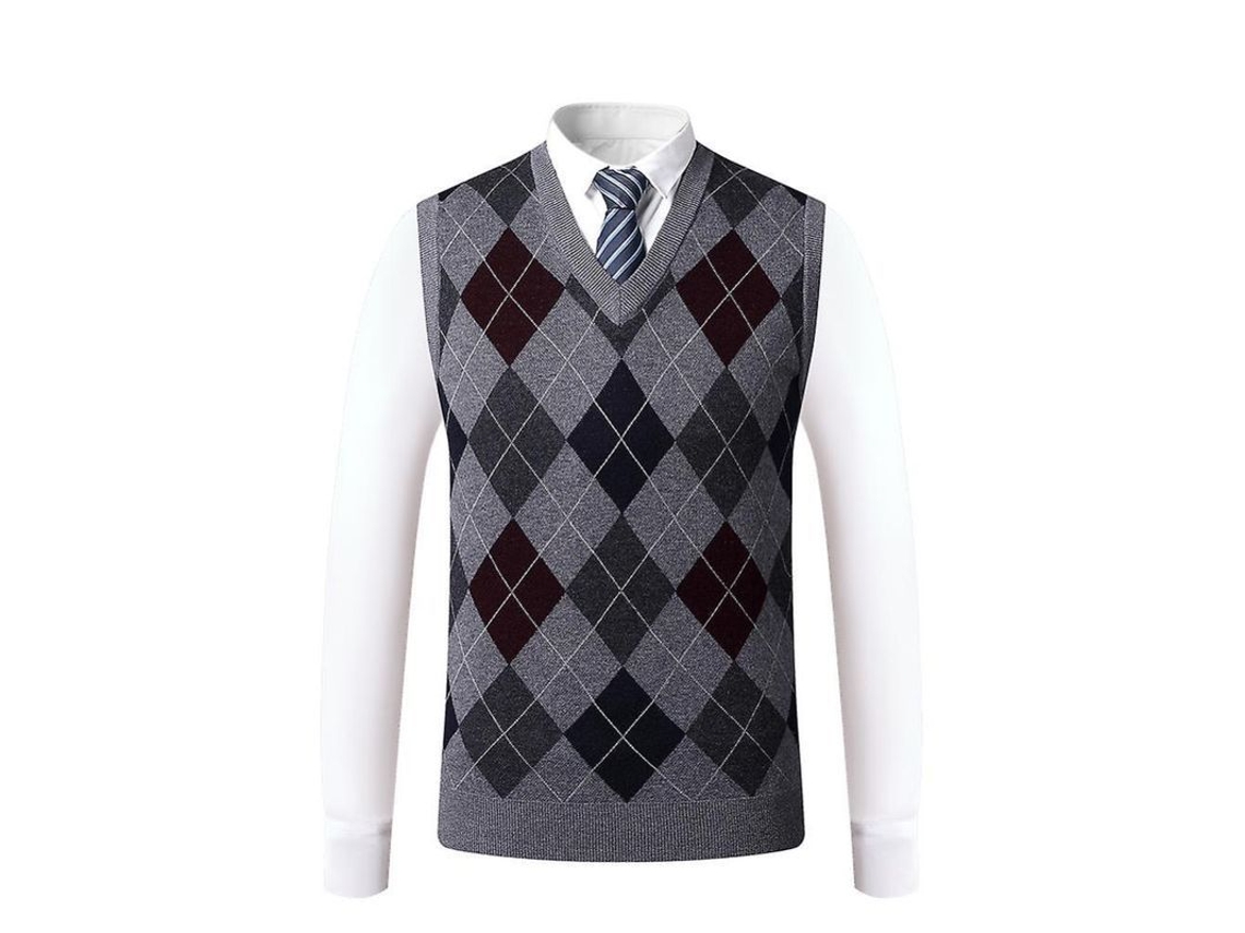 2026-chaleco Sin Mangas De Lana Para Hombre, Cuello V, Estilo Slim, Patrón Argyle, Lavado A Mano Xl Gris