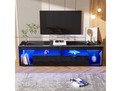Mueble TV Brillo 180x50x46 cm con 2 cajones con LED para televisores de hasta 70 negro Mobrio