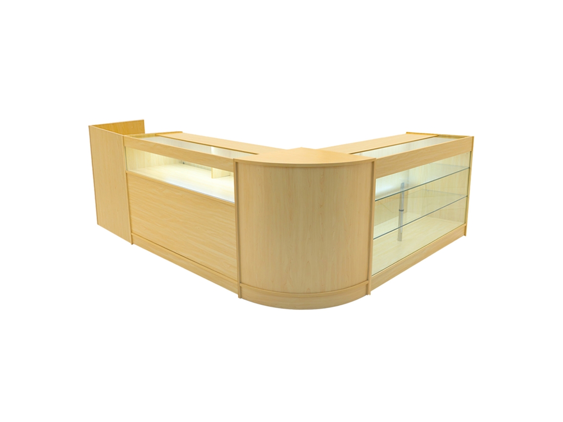 Conjunto de mostrador comercial Polaris | Arce | CM60 B1500 K1500 TB60 | MDF y vidrio templado | Estantes y Monstershop