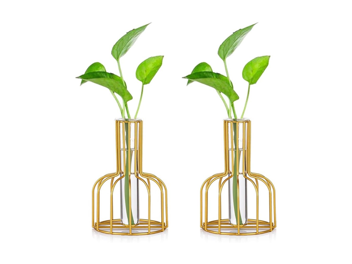 Maceta de Prueba con Soporte Metálico Dorado para Plantas Hidropónicas NEVEANCE