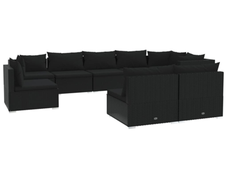 Conjunto 9 de muebles de jardín VIDAXL y cojines ratán sintético negro