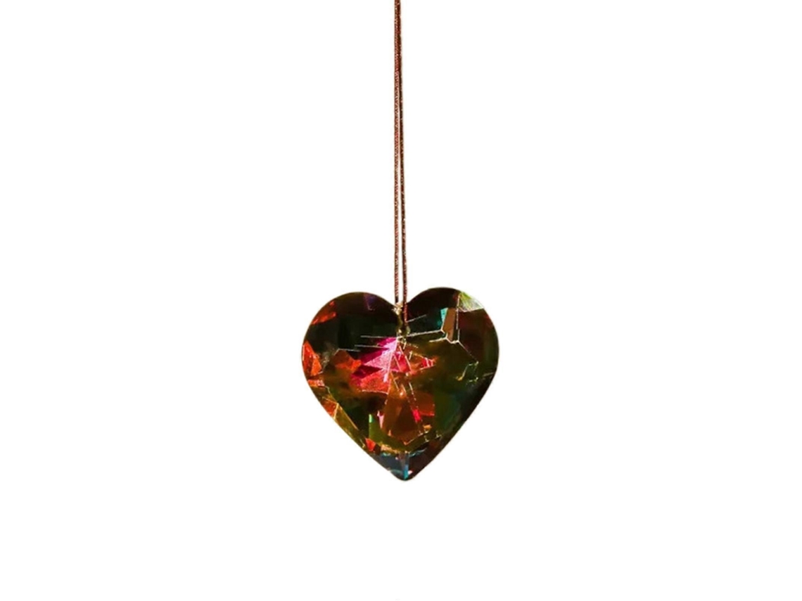 Adorno colgante para ventana o puerta con forma de corazón de cristal, con cuerda de arcoíris y atrapasoles colgantes