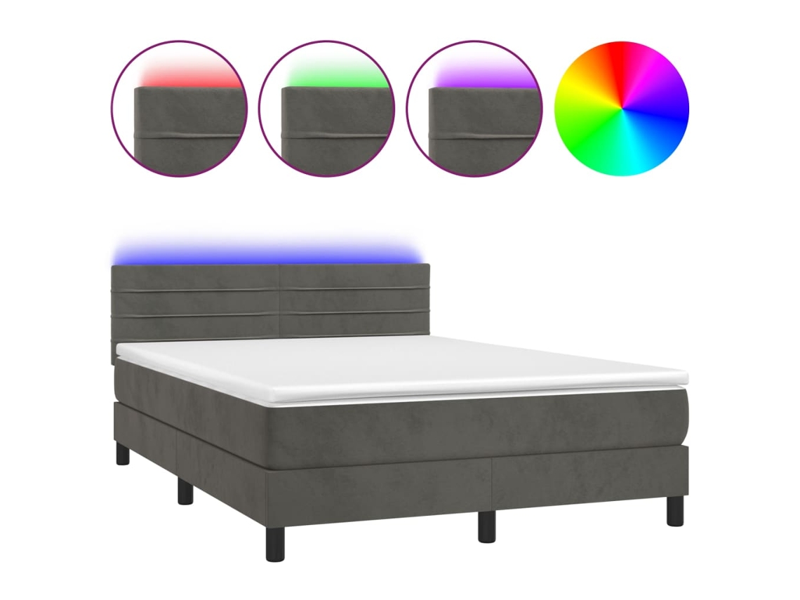 Maison Exclusive - Cama Box Spring Colchón Y Led Terciopelo Gris Oscuro 140x190 Cm