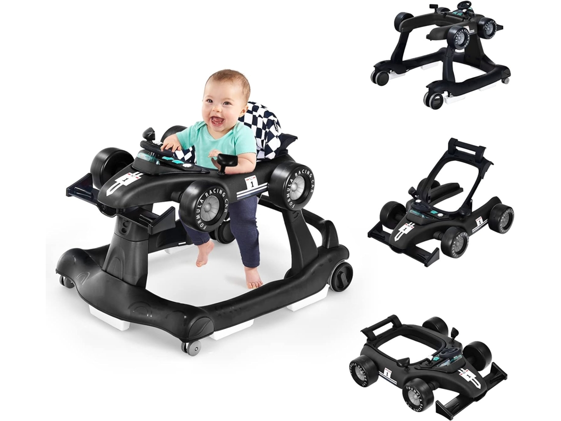 4 en 1 Andador Bebes, Andador Plegable para Bebes con Altura y Velocidad Regulables, Carillón con Luces, Volante y Asiento con Cojín COSTWAY