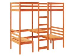 Cama Alta con Escritorio/Sillas 90x200 cm Pino Marrón Miel Dkd Home Decor