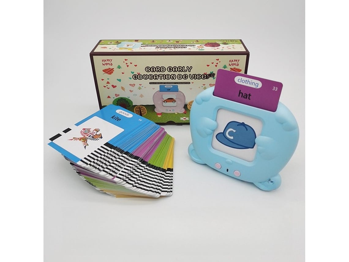 Máquina de tarjetas bilingüe Flash Pt/en Hexinyigjly 224 palabras, recurso educativo para niños de 2 a 7 años, color azul