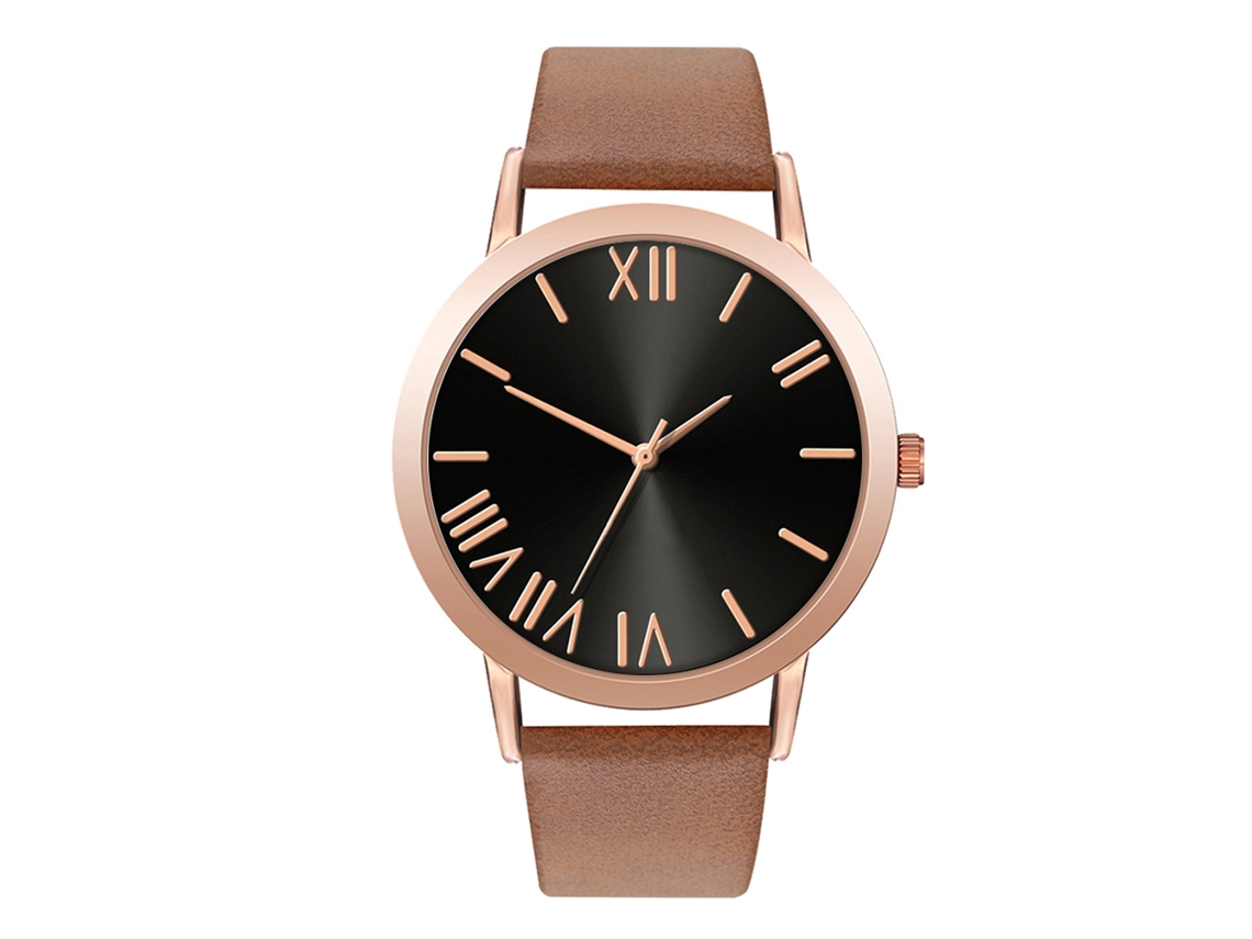Reloj De Pulsera Analógico De Cuarzo Unisex Con Esfera Redonda Y Correa Marrón.