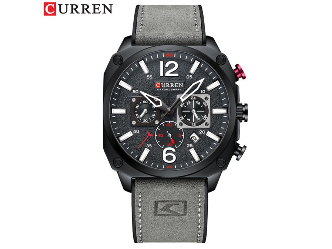 Reloj Casual Para Hombre (gris Y Negro) Con Correa De Cuero, Cronógrafo Con Segundero Pequeño Y Fecha.