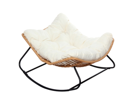 Sillón balancín de resina tejida beige con cojín CANGGU CONCEPT U