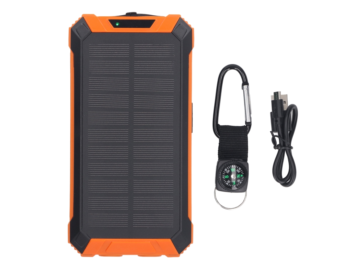 Banco de energía solar portátil de 20000 mAh y 20 W, carga rápida, batería externa, linterna dual y brújula para camping, color naranja