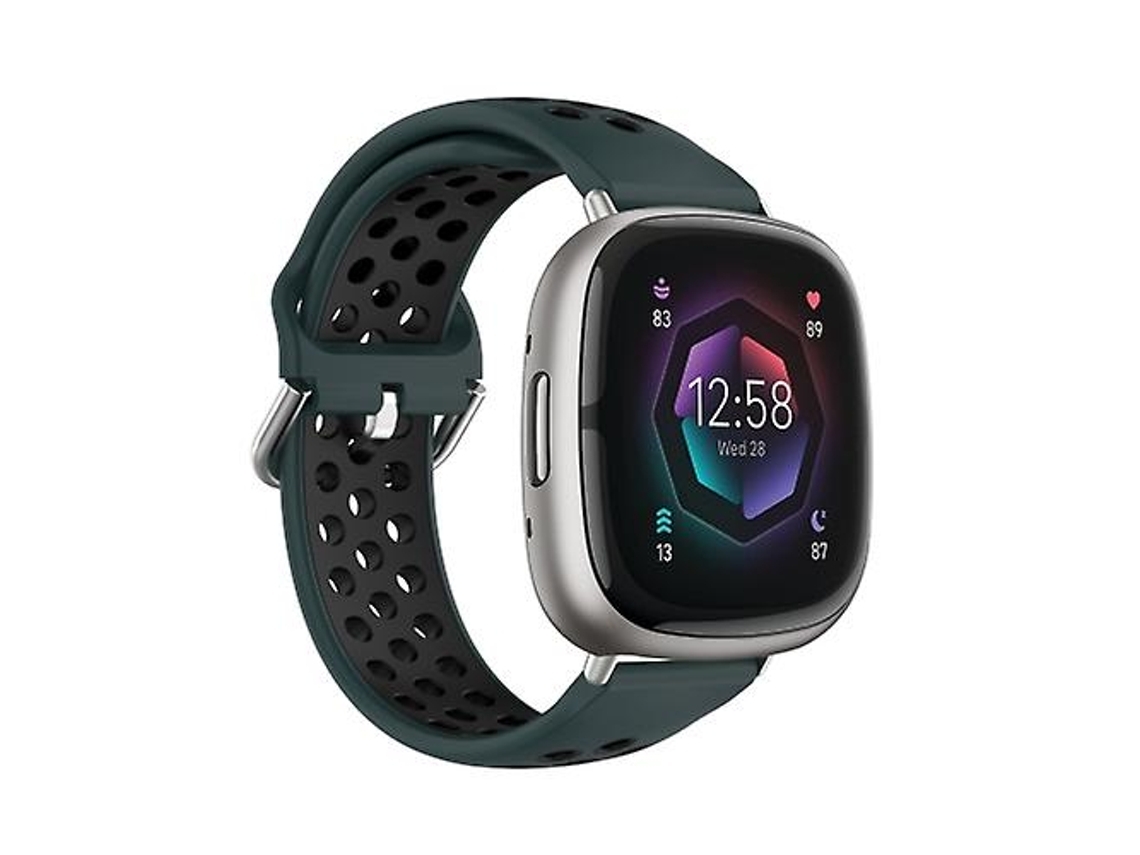 Correa para Fitbit Sense 2, de silicona transpirable y perforada, bicolor, color verde oliva y negro.