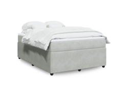Cama Box Spring Con Colchón Terciopelo Gris Claro 140x190 Cm