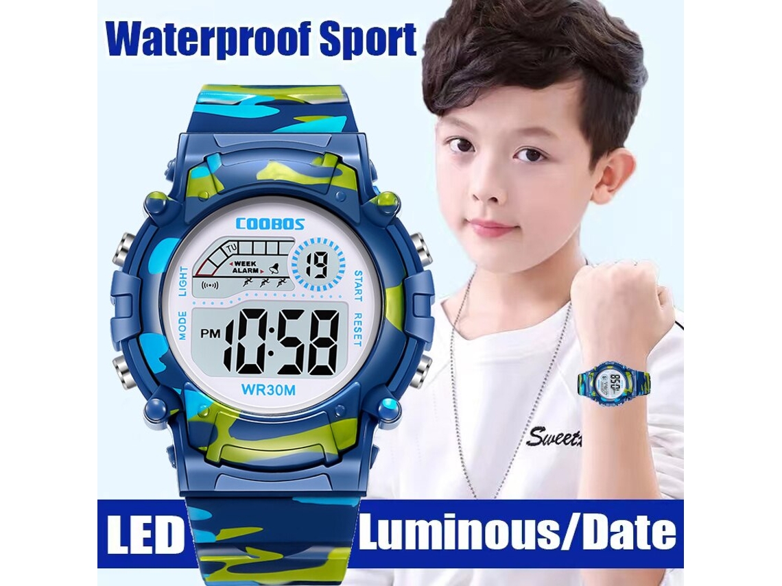 Reloj Para Niños , Deportivo Militar, Reloj Digital Para Niños, Reloj Para  Estudiantes, Reloj De Moda Con Luz Nocturna Led, Despertador De Camuflaje  Para Niñas (Azul) ECELEN