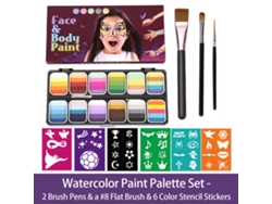 Paleta de pintura al agua profesional para rostro y cuerpo con pinceles seguros y plantillas para fiestas, Halloween y cosplay.