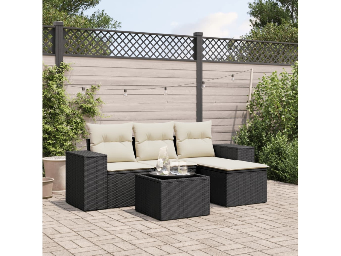 Conjunto de 5 sofás de jardín con cojines de mimbre sintético negro, Dkd Home Decor