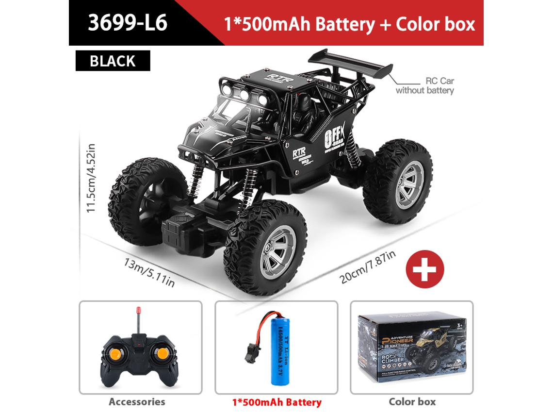 Camión RC 120 de aleación de metal, tracción en las cuatro ruedas, todoterreno de alta velocidad 2.4G con luces LED, color negro. Aeuzwr
