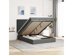 Estructura Cama Otomana Colchón Tela Gris Oscuro 140x190cm