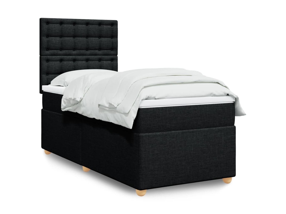 Cama Box Spring Con Colchón Tela Negro 90x190 Cm