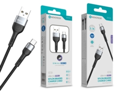Cable de datos trenzado de nailon 3.1a, carga rápida, negro, USB tipo C, 2 m