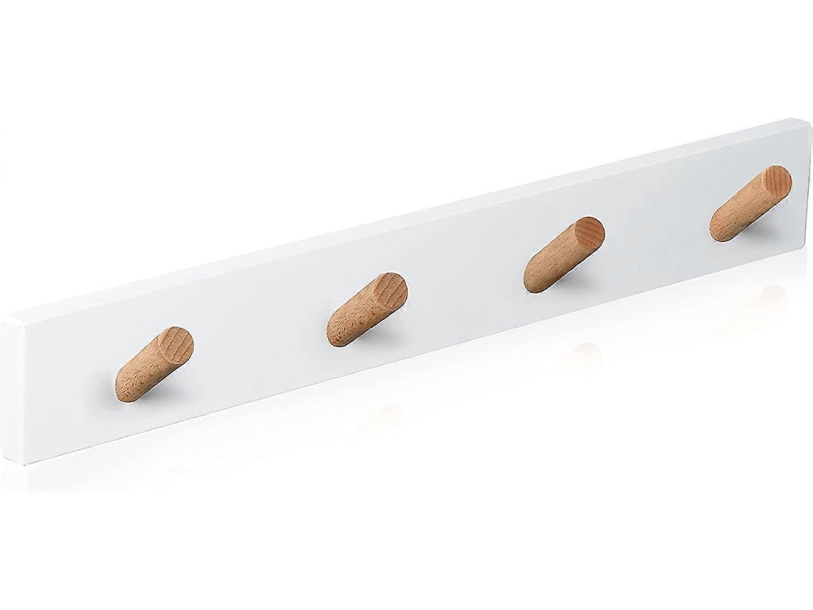 Omni-perchero De Pared De Madera - 4 Ganchos - Madera Sostenible - Diseño Elegante Para Entrada, Baño, Dormitorio (blanco)