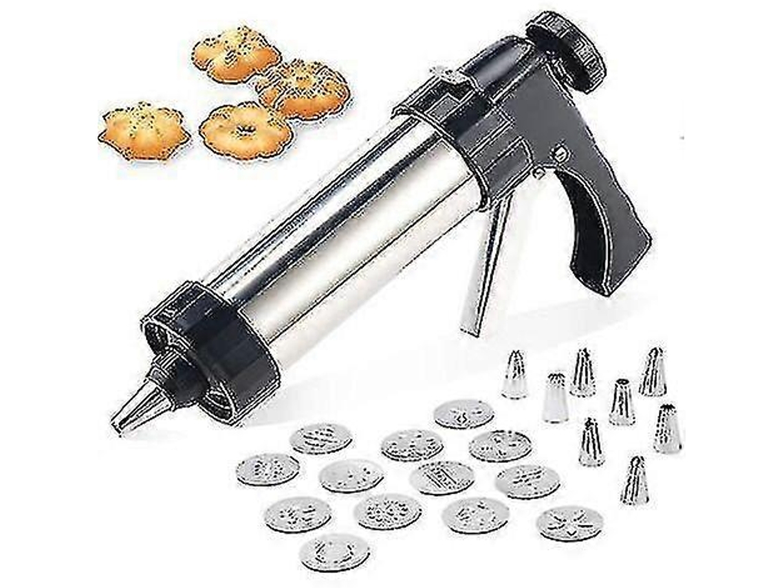 Pistola de repostería profesional de acero inoxidable con jeringa, 13 discos para galletas y 8 boquillas - XT