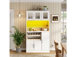 Armario Despensa Cocina 100x40x180 Cm - Con Led Rgb, Enchufe, Soporte Para Copas, Botellero Y Puertas De Cristal - Blanco