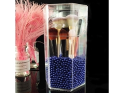Porta Brochas De Maquillaje Hexagonal De Acrílico Con Tapa, Estante Transparente Para Baño Y Tocador Con Perlas Moradas