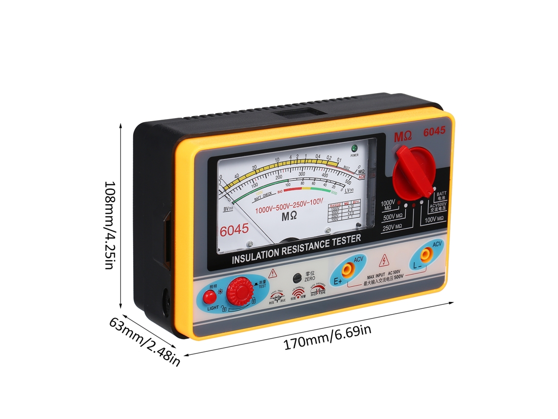 Megóhmetro Digital Portátil Para Medir Aislamiento, 100 V/250 V/500 V/1000 V, Medición De Hasta 2000 Mω Con Alarma Sonora.