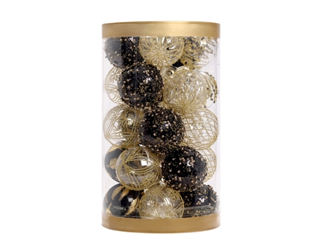 Conjunto de Adornos de Navidad ZMDECQNA Bolas Adornos Navideños Irrompibles Pintados Dorado Negro - 25un (6 cm)