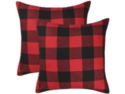 Juego De 2 Fundas De Almohada A Cuadros Rojos Y Negros De 45x45 Cm Para Decoración Del Hogar.