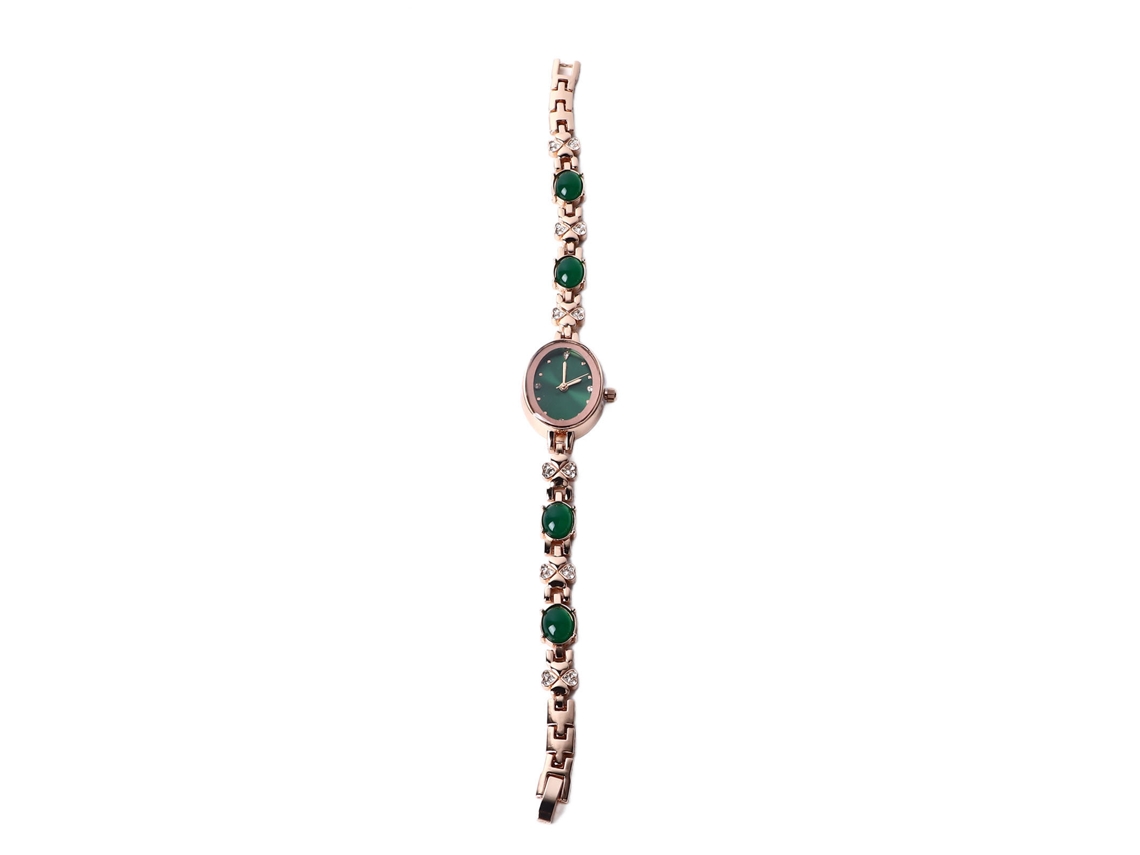 Elegante Reloj De Pulsera De Cuarzo Para Mujer Con Brazalete De Esmeraldas, Resistente Al Agua.