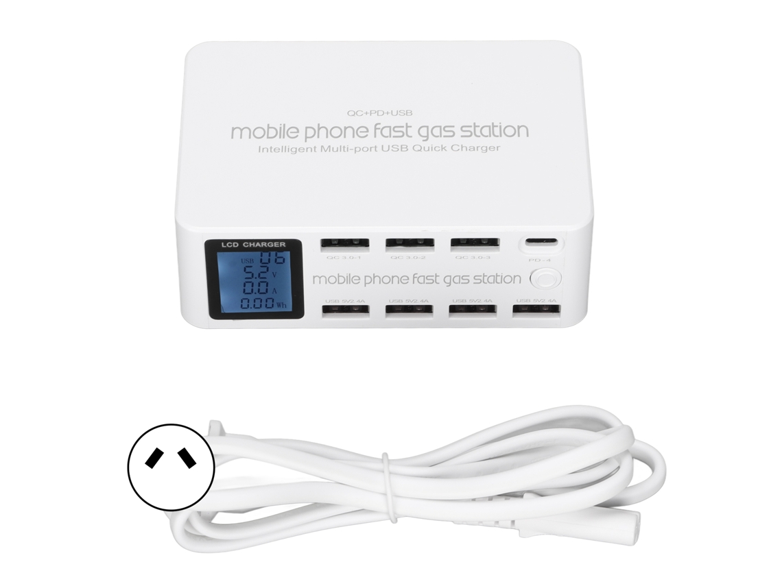 Estação De Carregamento Usb 8 Portas 100w Com Display Lcd Para Celulares Iphone E Android Au Plug Wlx-818d