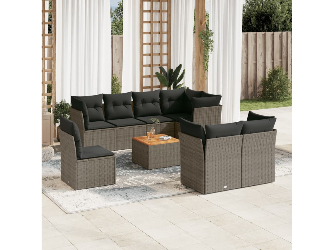 Conjunto de sofá de jardín de 9 piezas con cojines de mimbre gris de DKD Home Decor