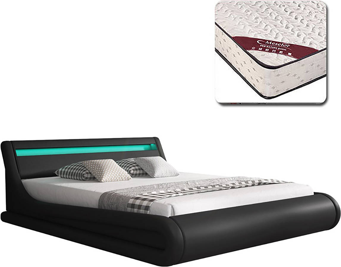 Cama Con Texas bonitos parisina compatible 150x190 cm polipiel negro somier elevable canapé de matrimonio 150x190cm