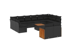 Conjunto 12 de sofás de jardín VIDAXL cojines ratán sintético negro