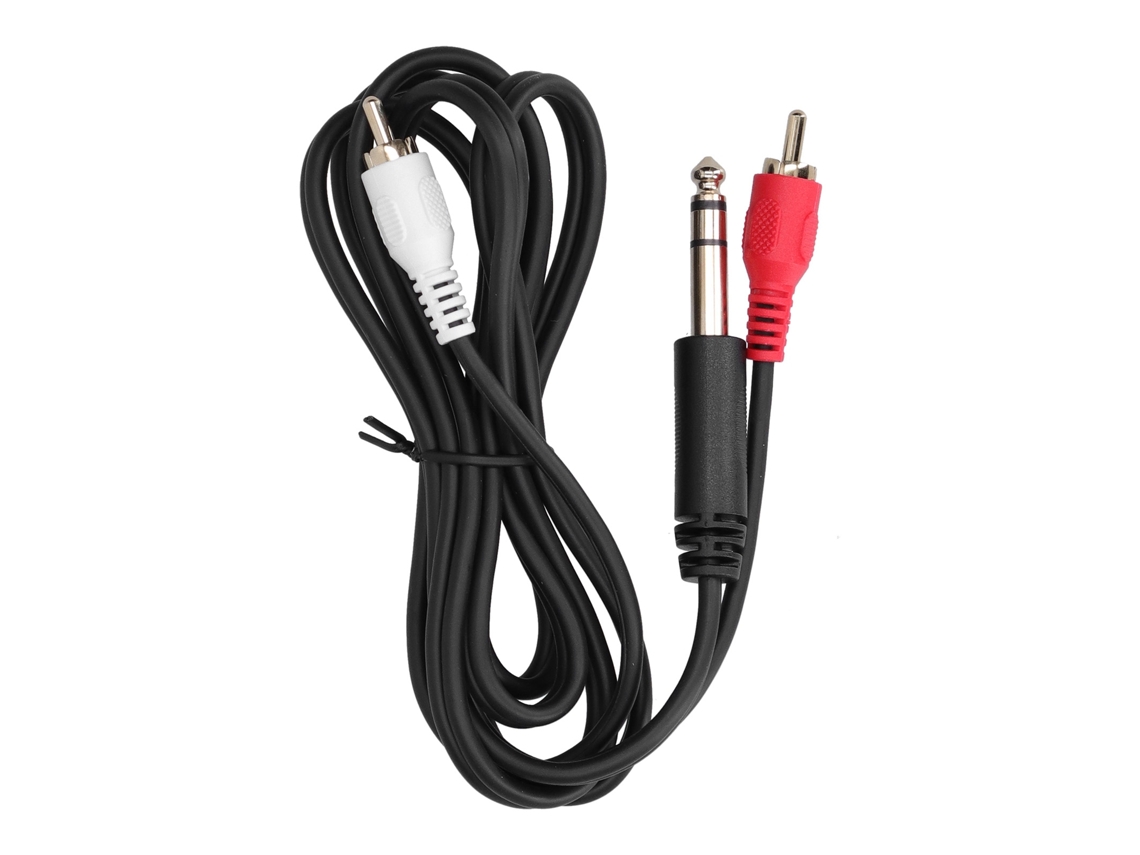 Cable De Audio De 1,5 M, Conector Macho De 6,35 Mm A 2 Conectores Rca Macho, Pvc Ofc Chapado En Oro.