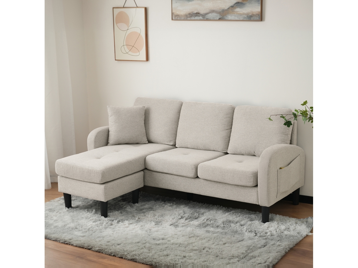 Sofá Esquinero En L 3 Plazas 166x118x77 Cm - Modular Con Chaise Longue - Gris Claro
