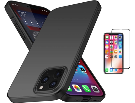 Kit Carcasa y Protector iPhone 12 Pro Full Cover, Turtleshell Rígido Negro