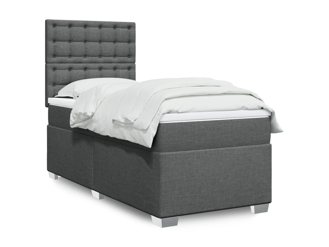 Cama Box Spring Con Colchón Tela Gris Oscuro 80x200 Cm