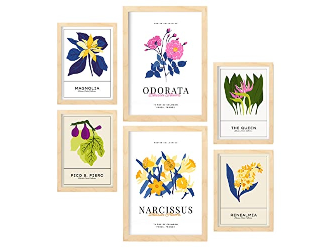 NACNIC Set De 6 Posters Florales Narcisos Láminas De Naturaleza Y Botánica Para  Tamaños A3 & A4 Marcos Color Madera
