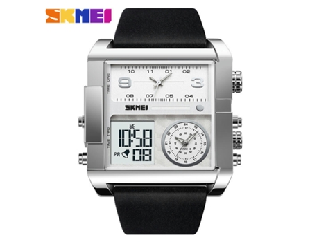 Reloj para Hombre, Reloj Cuadrado LED con Alarma de Cuarzo y Pantalla analógica de 3 Horas, Correa Negra con Concha Plateada, máquina Blanca LUUCOZK