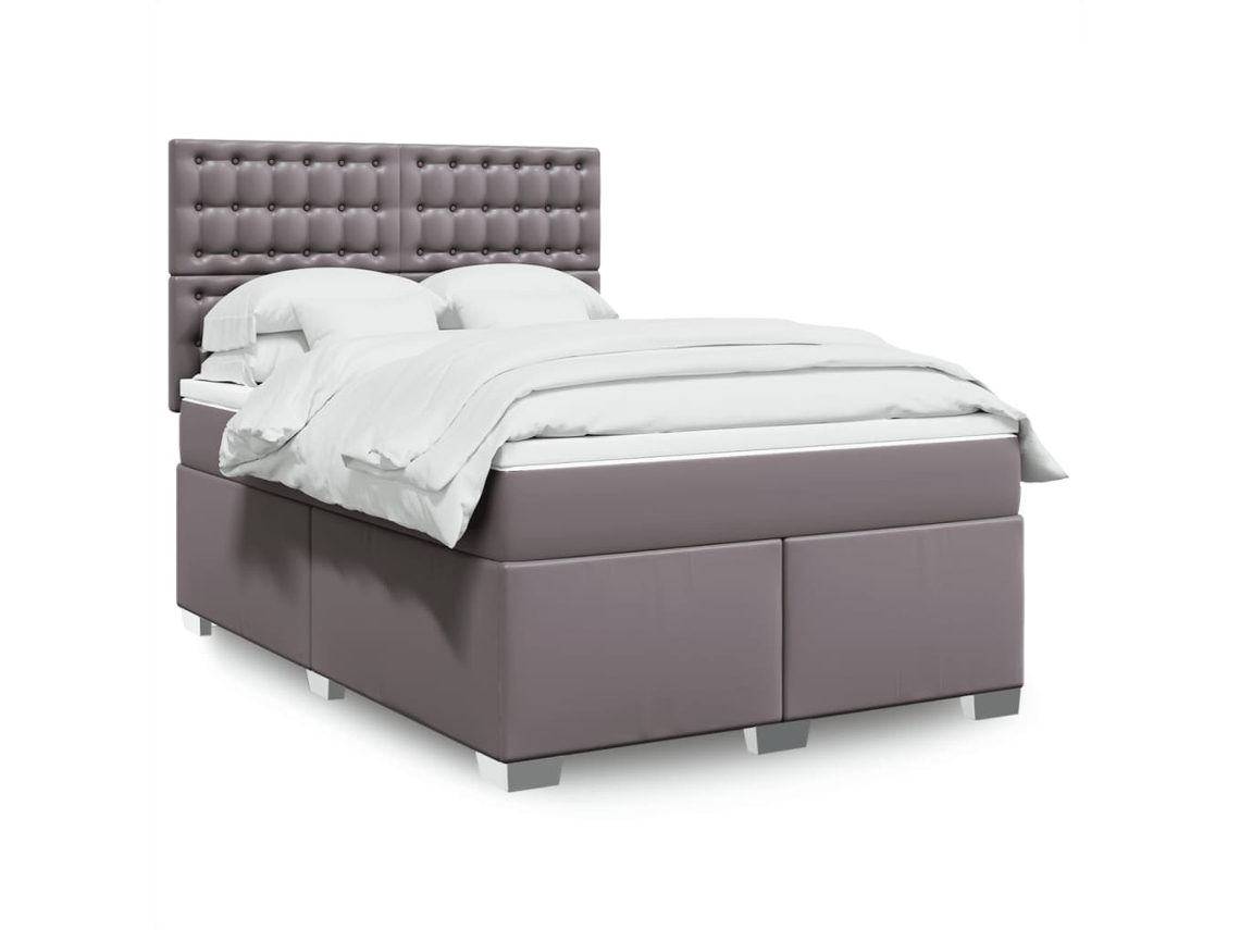 Cama Box Spring Con Colchón Cuero Sintético Gris 160x200 Cm