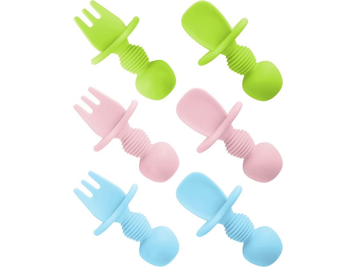 6 cucharas de silicona para bebés, etapa 1, tenedor masticable que facilita la alimentación, seguro y libre de BPA.