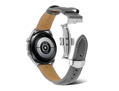 Correa de piel auténtica 20mm línea de costura para Samsung Galaxy Watch4 40mm/44mm/Garmin Venu 2 Plus - gris claro