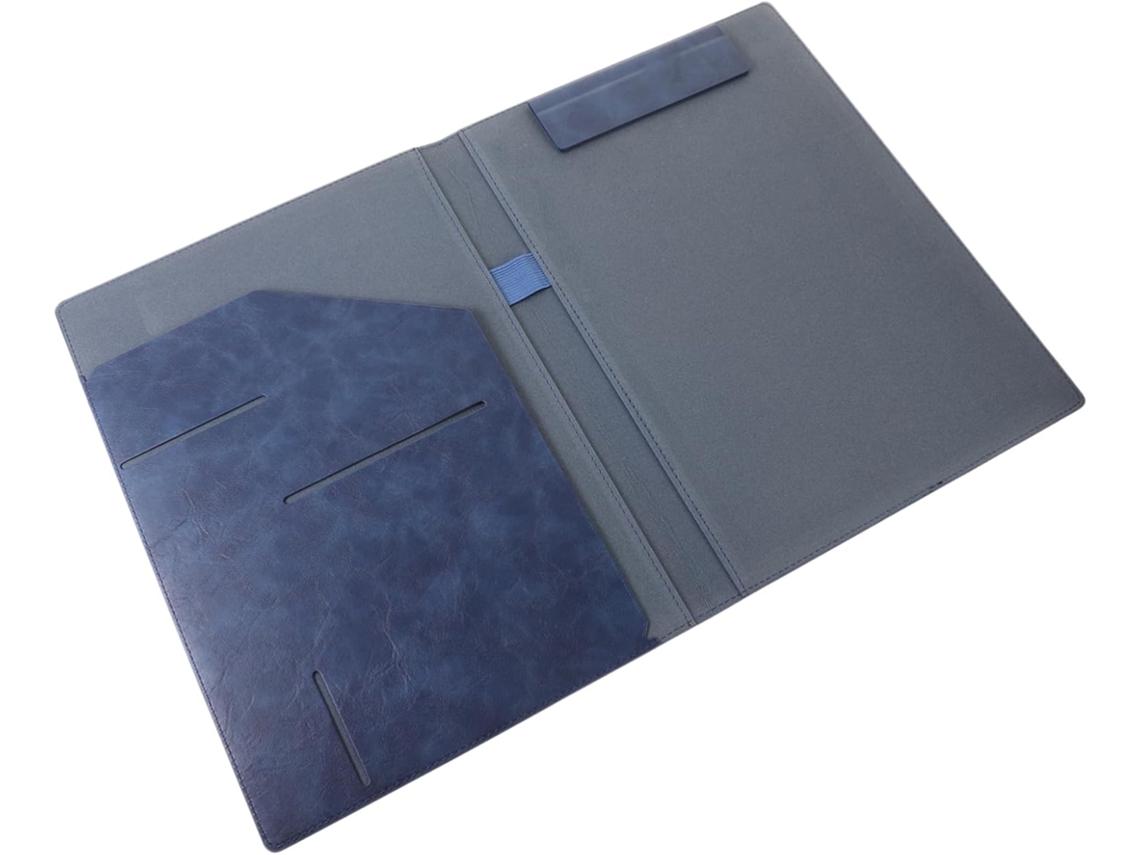 Pasta De Escritório A4 Em Couro Com Suporte Magnético Para Documentos, Cor Azul Escuro, 1 Peça, Acessório