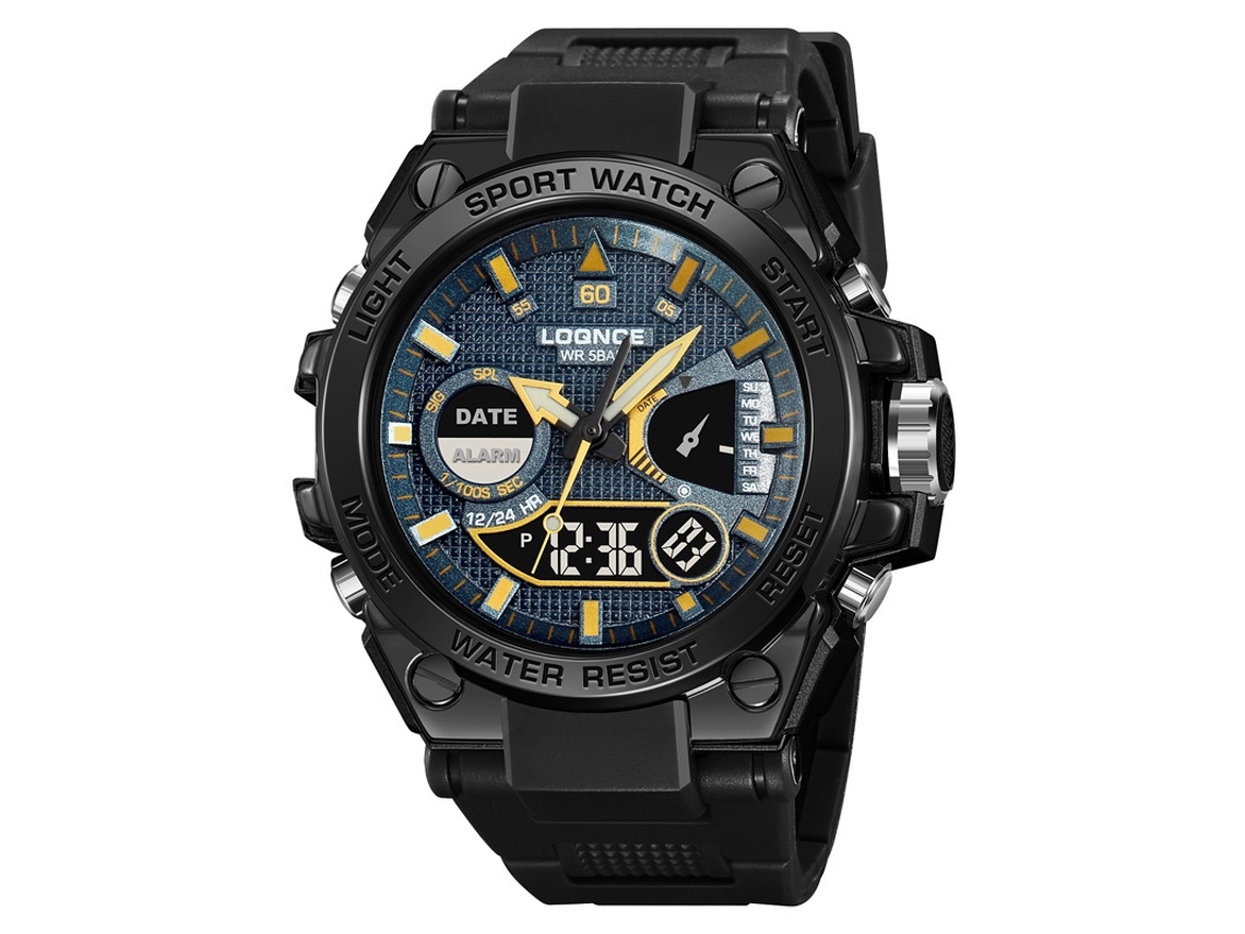 Reloj deportivo elegante, cronógrafo deportivo multifuncional, luminoso y resistente al agua MDUG (negro y dorado)