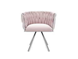 Silla giratoria Mobrio de terciopelo rosa con reposabrazos y patas de metal plateado