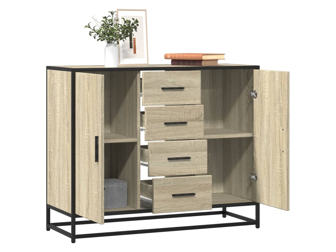 Aparador | Mueble De Comedor | Buffet De Madera De Ingeniería Roble Sonoma 92x35x76 Cm Wsd77725