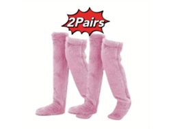 2 pares de calcetines hasta la rodilla, calcetines altos y cálidos para el invierno, calentadores de piernas suaves y cálidos (rosa) Cuich