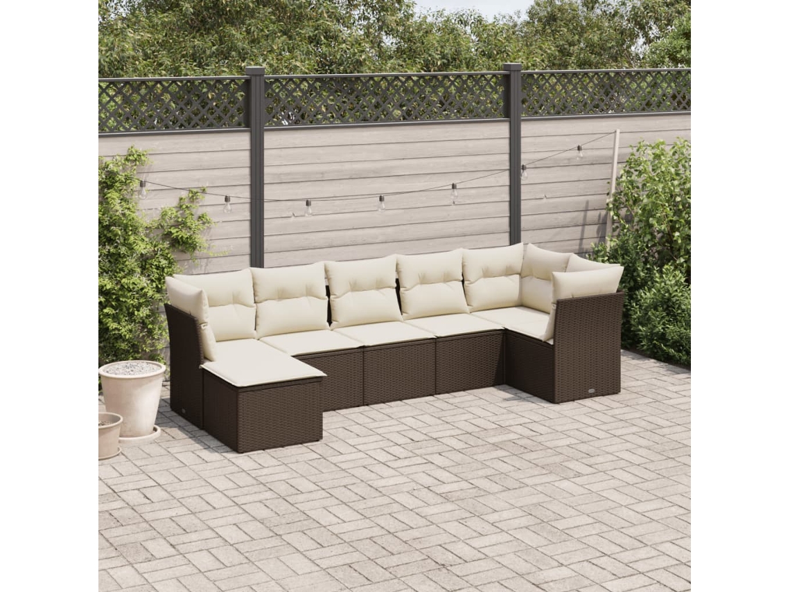 Conjunto de sofá de jardín de 7 piezas con cojines de mimbre marrón DKD Home Decor